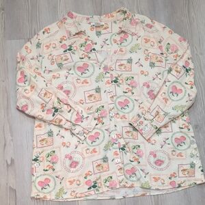 Cynthia Rowley 1X Farmers Market Fruit Pattern Linen Blend Shirt Button Up